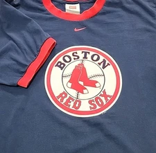 Nike Team Vintage Boston Red Sox Ringer T-Shirt MLB Baseball Blue Red Mens MED