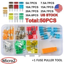 50pcs 30A 25A 20A 15A 10A 7.5A 5A Micro2 ATR Blade Fuses Kit for Car Truck