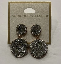 ADRIENNE VITTADINI STATEMENT SILVER CRYSTAL ROCK DOUBLE DROP DRUZY POST EARRINGS