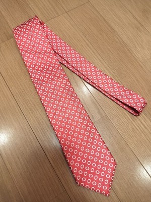 Ermenegildo Zegna Red Orange Tie Oval Polka Dots Italian Silk Good Cond