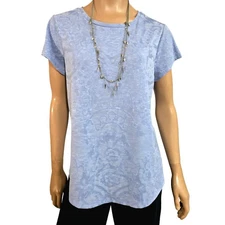 SIMPLY VERA VERA WANG Shirt Blue on Blue Textured Floral Jacquard Knit Top L/XL 