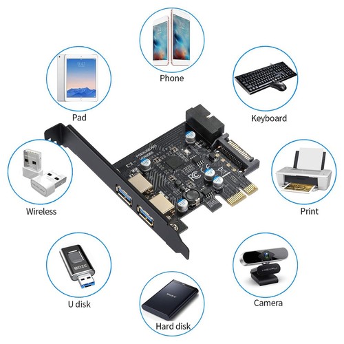 Carte Adaptateur PCI-E Vers USB 3.2 , Carte D'Extension PCI Express (P9797 - Afbeelding 3 van 7