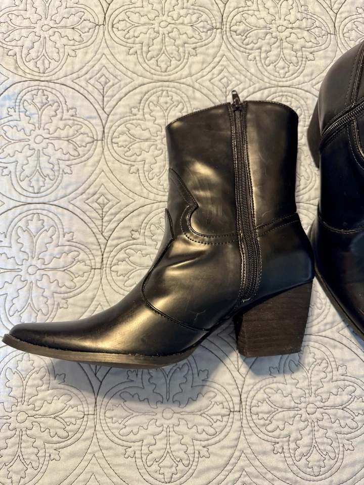 Bota de Vaquero Corta Coconuts Para Mujer Cuero Negro Tacón Talla 7 Zapato Punta Punta Foto 3 de 4