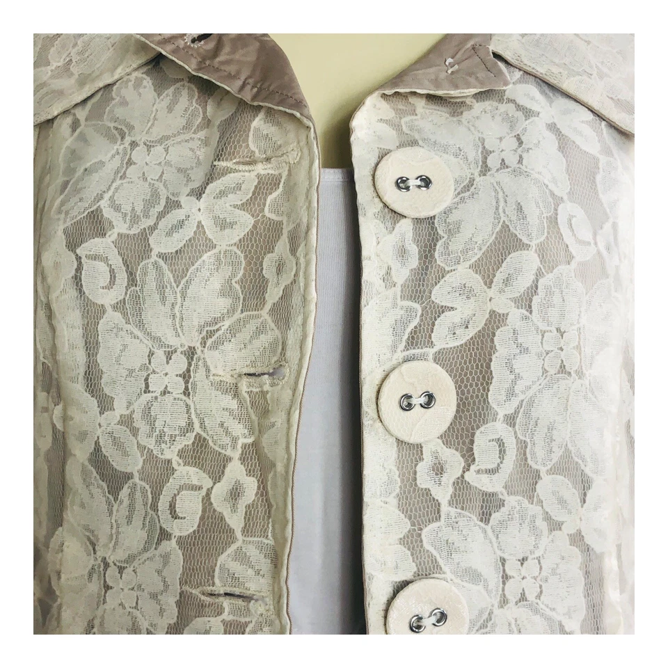 Abrigo Chaqueta Anthropologie Ryu Blanco Encaje Transparente Botón Frontal Boho Romántico Talla L Foto 4 de 4