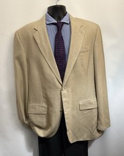 OSCAR DE LA RENTA Sports Coat Blazer Mens 44L Silk Wool Single Breasted Tan EUC