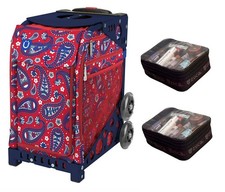 Zuca Sport Bag - Paisley in Red with 2 Small Utility Pouch Navy Frame