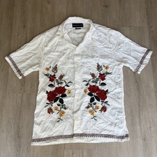 Camisa Abercrombie Fitch Mezcla de Lino Botones Para Hombre Mediana Alta Floral Manga Corta