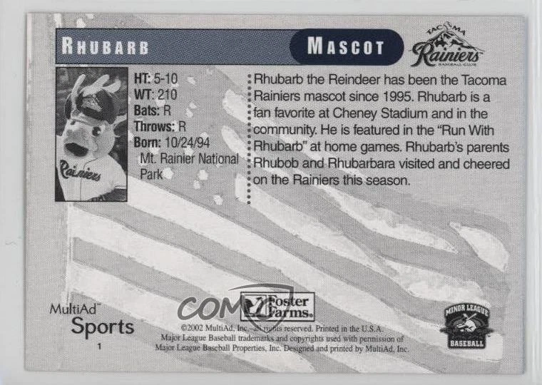 2002 MultiAd Sports Tacoma Rainiers Rhubarb #1 - Image 2 of 2