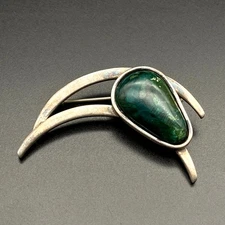 Vintage Green Eilat Stone Sterling Silver Pin Brooch