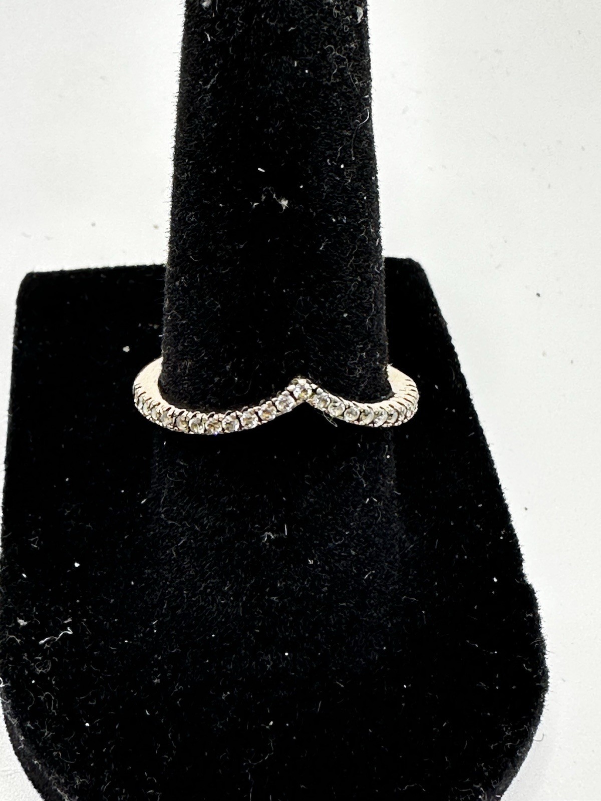 Sterling Silver  V Shaped CZ Stackable Ring Sz 7 - image 2