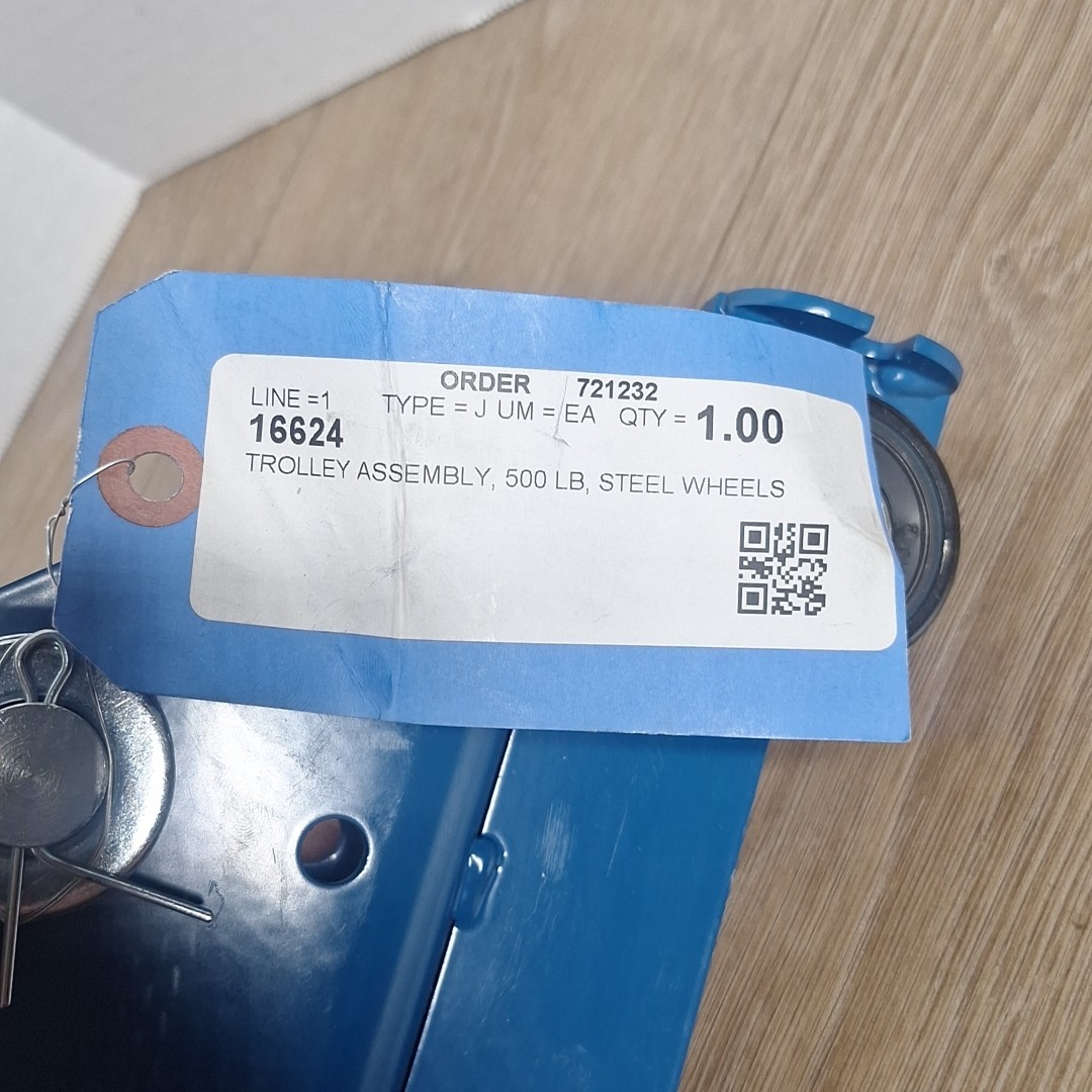 GORBEL ENCLOSED TRACK TROLLEY - STEEL - 500 LB - 1 PIECE DESIGN New Take Off