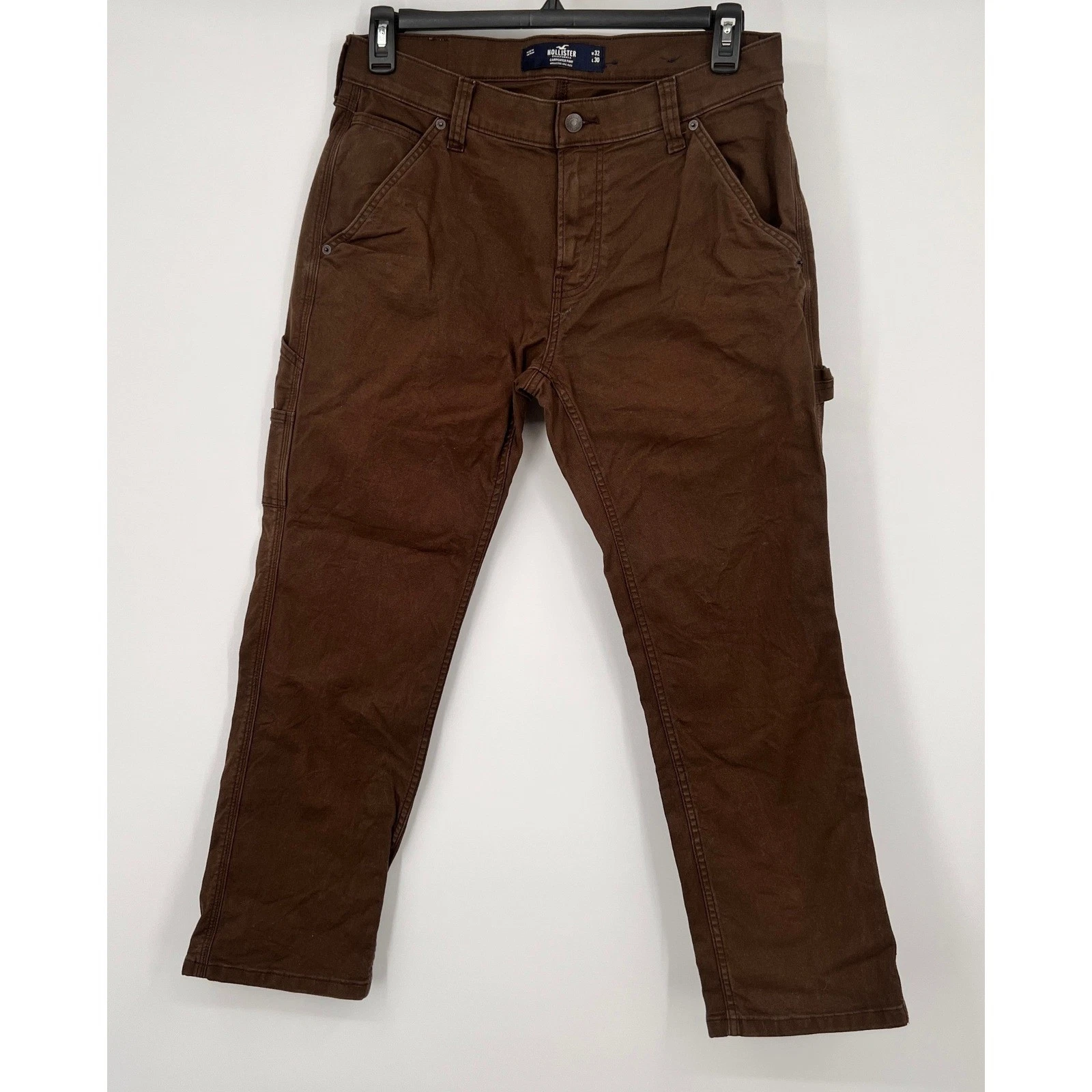 Hollister Mens Carpenter Pants Brown Epic Flex Utility Canvas 32x30 Workwear