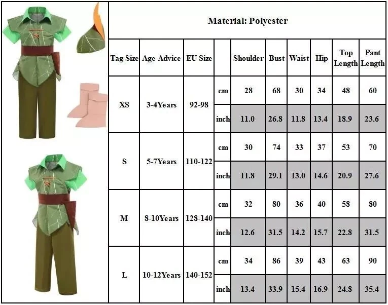 Kids Peter Pan Costume Cosplay Elf Fancy Dress Boys Girls Book Week Party Outfit - Image 3 of 4