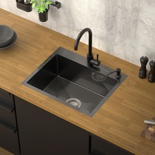 Évier anthracite 55x45 cm distributeur de savon vidage lavabo bassin à encastrer