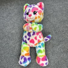 Build A Bear Rainbow Hearts Kitty Cat 16" Plush Stuffed Animal Rare Neon Color