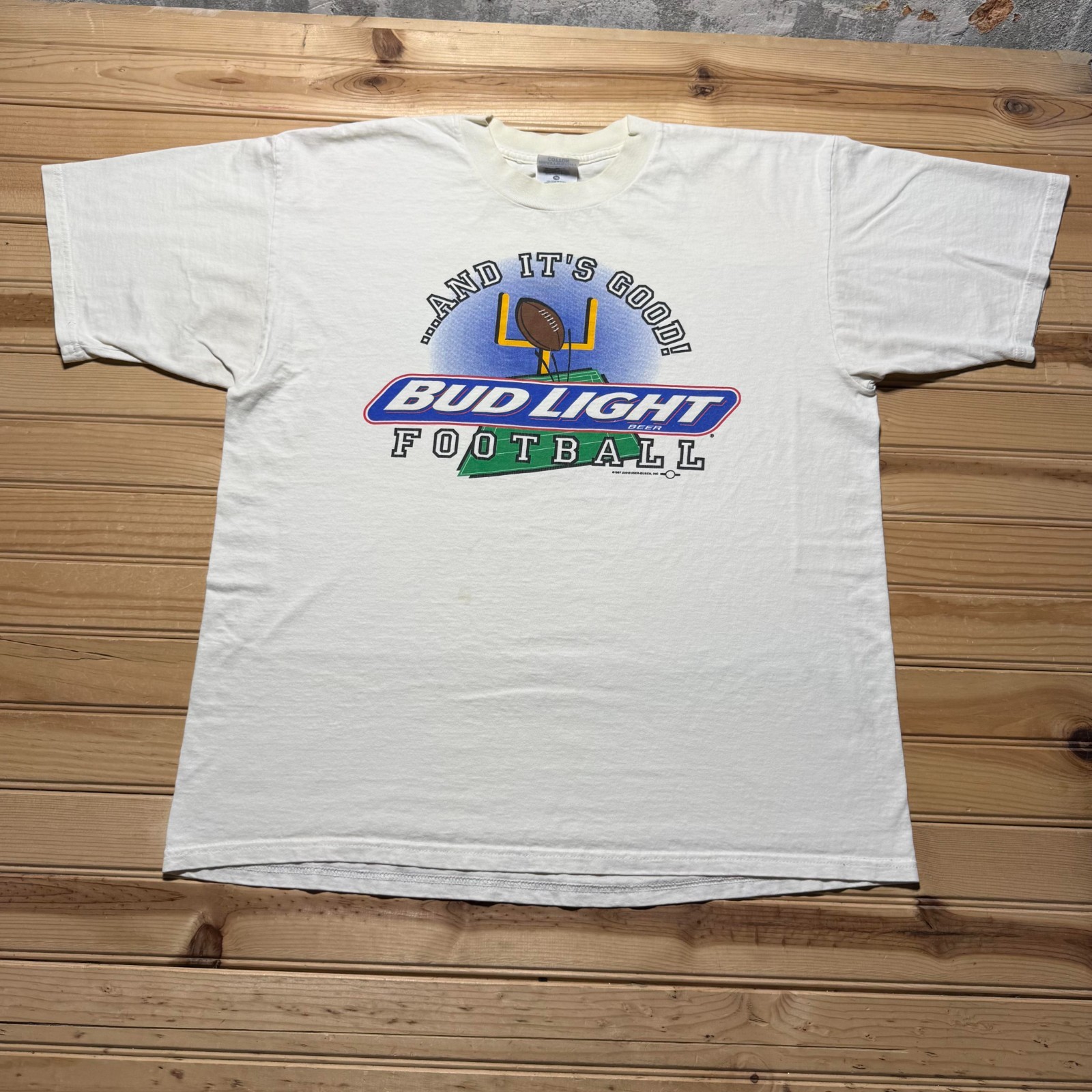 Vintage 1997 Bud Light Beer Football Sports Graphic Promo Game Day T-Shirt - XL
