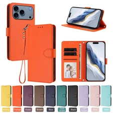 Magnetic PU Leather Flip Stand Wallet Strap Case For iPhone 17 Pro Max 16 15 14