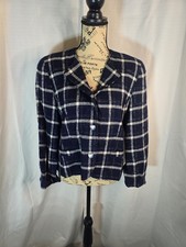 Pendleton Navy Blue White Plaid Virgin Wool Blazer Women's Size 10P