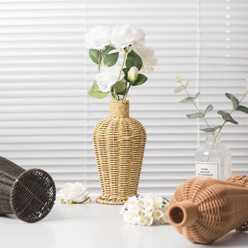 Imitation Weave Rattan Bottle Basket Vase Wicker Dried Flowers Pampas Grass Vase - Image 2 of 4