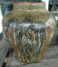 Sezer Ece for Neurot Équipe French Art Glass Hand Painted Volcanic Vase - Signed