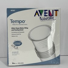 AVENT NATURALLY TEMPO WIDE PRE-FORMED BOTTLE LINERS 100 COUNT PACK NEW SEALED