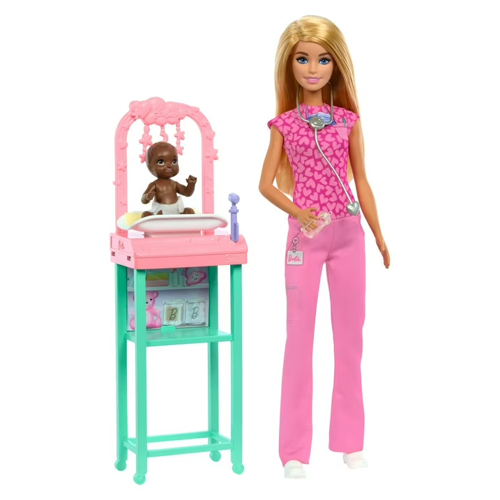 Baby Doctor Doll with Blonde Fashion Doll, 1 Baby Doll, Furn