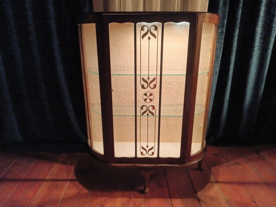 Vitrina iluminada Art Deco Curio inglés 45" X 35" X 12" caoba  Foto 3 de 4