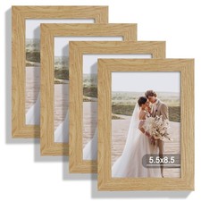 Hongkee 5.5x8.5 Picture Frame Set of 4, Real Glass, Natural Oak Wood