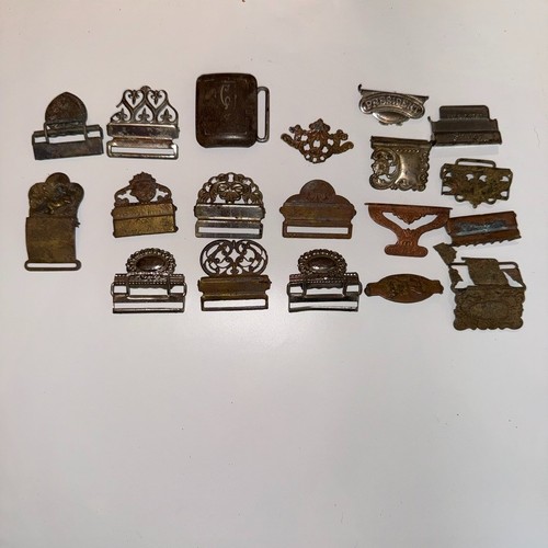 19pc Antique Victorian Gents Suspender Buckle Lot Brass Nickel Filigree 1892 Pat - Picture 1 of 7