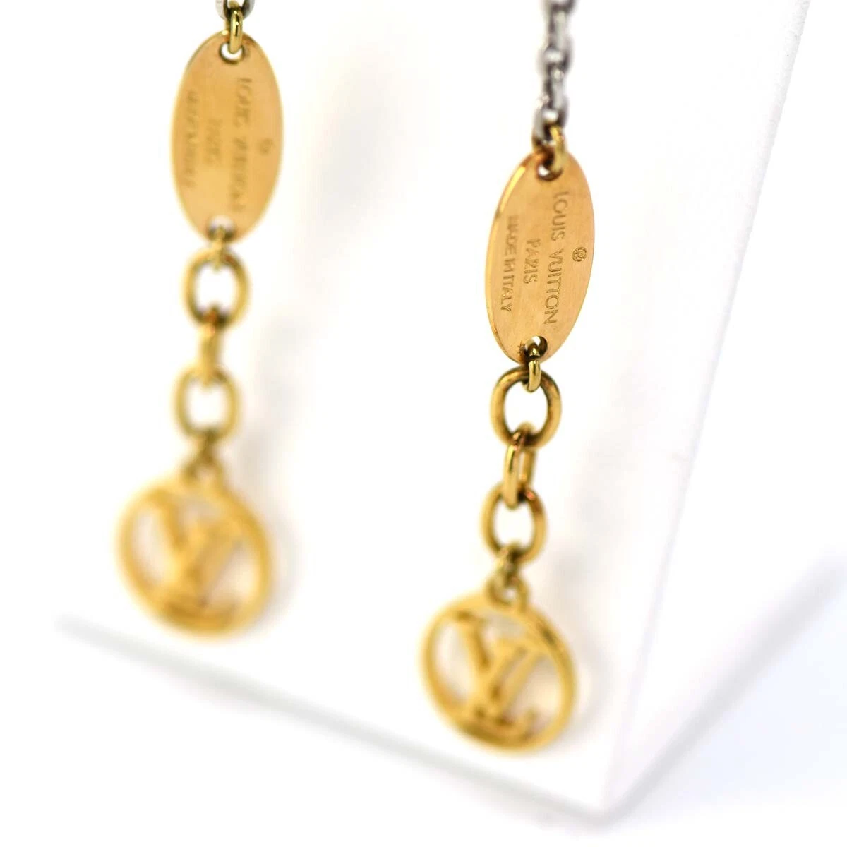 LOUIS VUITTON M68076 Logo Mania Gold Tone LV Chain long Earrings