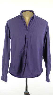 DKNY Herren Hemd Gingham Lila Schwarz Kariert Baumwolle Freizeit Spitzkragen Größe M