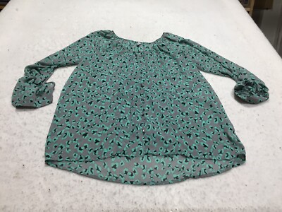 Vanity Blouse Womens 2XL Purple Green Black Cheetah Long Sleeve Roll Tab Crew