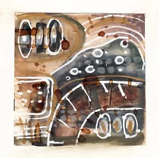 Signed Original Abstract Painting Mini Wall Art Tribal Earth Tone Primitive