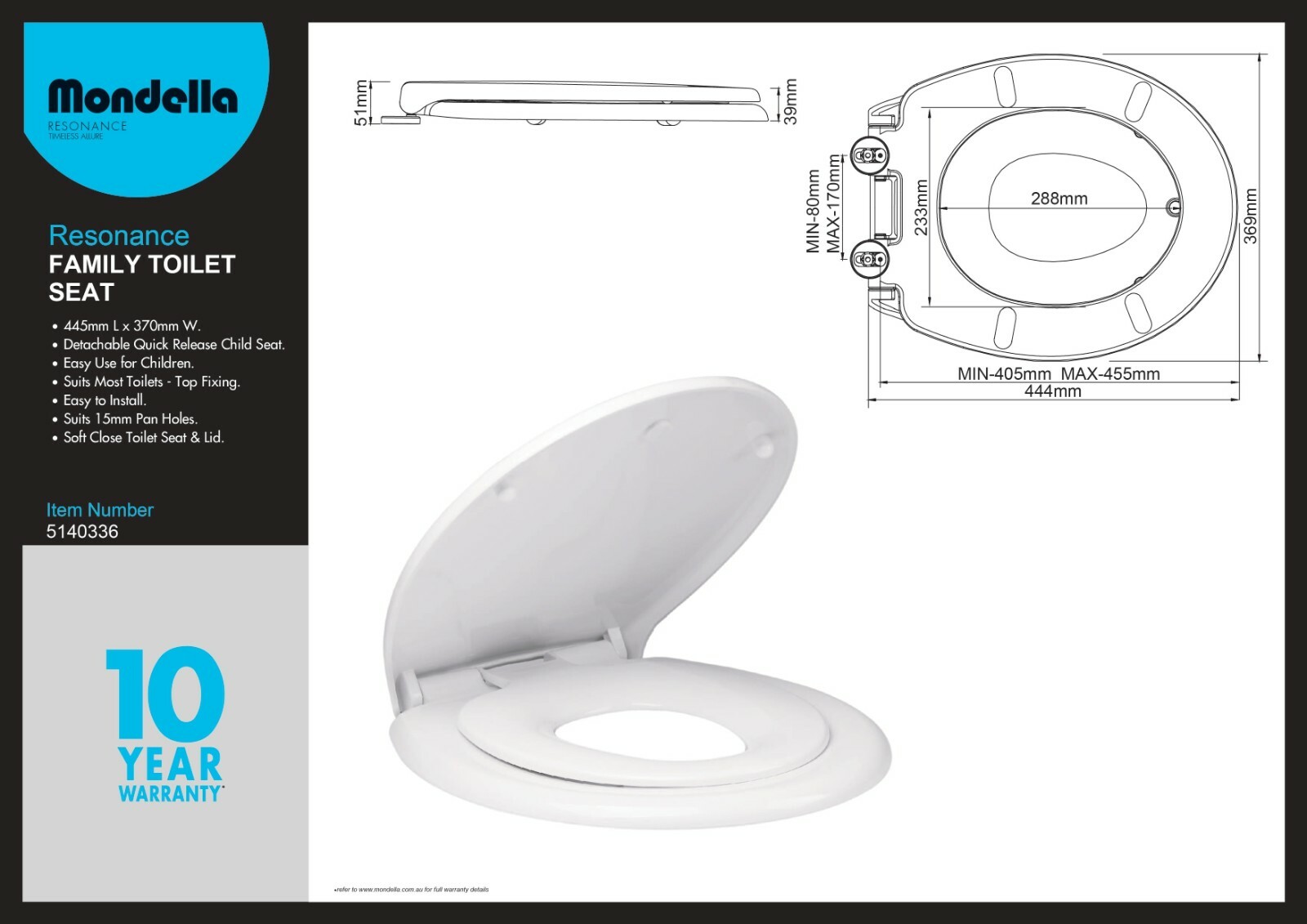Mondella RESONANCE FAMILY TOILET SEAT 445x370mm Soft Close WHITE eBay