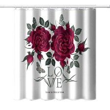 Red Rose Shower Curtain Romantic Bathroom Flower Theme Waterproof Rose Love S...