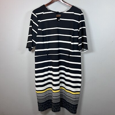 ILE New York Women's Striped Dress Size 16 Black, White & Yellow Short  Sleeve | eBay