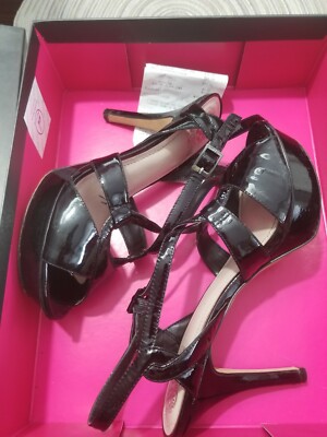 Vince Camuto Black Patent Leather T-Strap Slingback Pumps size