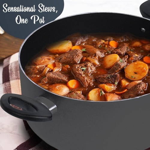 Non Stick Stockpot Large Aluminum Casserole with Glass Lid Cooking Pot Saucepan - Picture 3 of 4