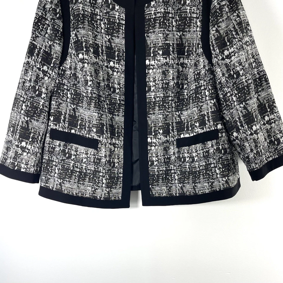 Chaqueta Kasper Mujer’s 20W Negra Gris Blazer Abierto Mangas Largas Brillante Foto 3 de 4