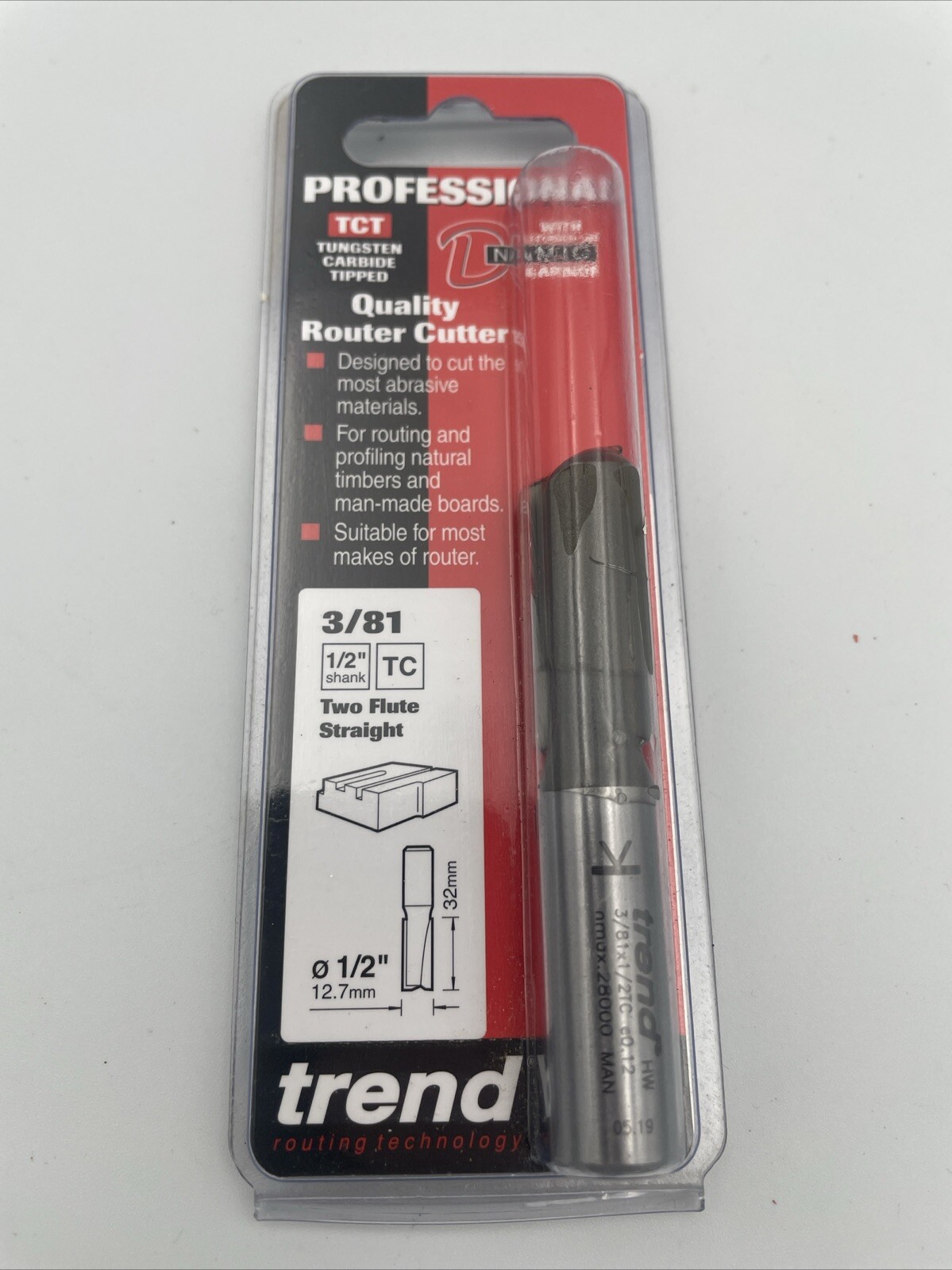 TREND 3/81x1/2TC Professional Router Cutter Two Flute  12.7mm dia x 32.0mm Cut