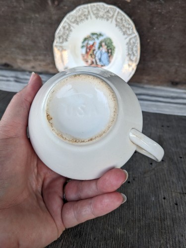 Vintage Limoges USA 22K Gold Gentlemen Courting Teacup And Saucer - Picture 4 of 11
