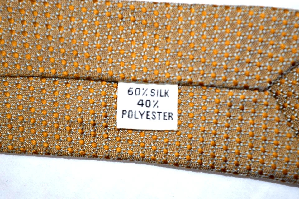 Neck Tie VTG 60s 70s Honey Tan Blue Sheen Nail Head Dots Wide Poly Silk 54" x 4" - Image 3 of 4