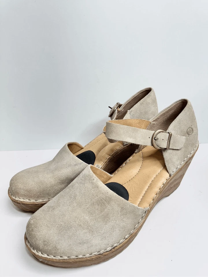 Zuecos de cuero Born talla 11 gamuza superior topo tacón de cuña plantilla acolchada Foto 2 de 4