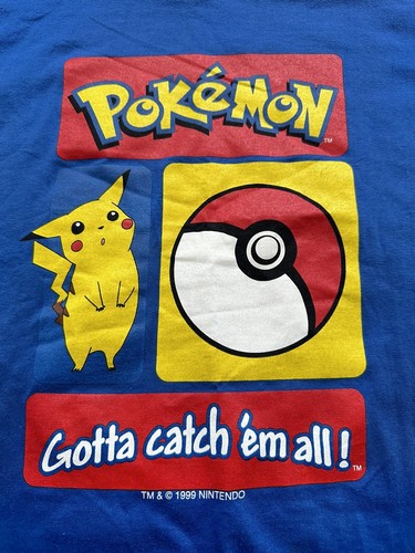 Vintage 1990s Nintendo Pokemon 1999 Pikachu Pokeball Graphic Shirt Youth Size 7 - Picture 2 of 9