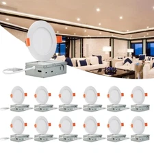 12 Pack 4 Inch 10W 5CCT LED Ceiling Lights Downlights Dimmable with Junction Box