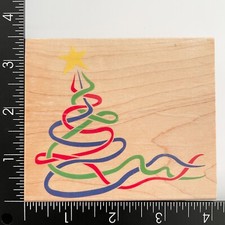 Inkadinkado Christmas Tree Swirl Ribbon Star 4919 Wood Mounted Rubber Stamp