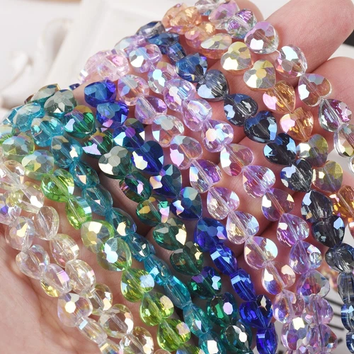 20pcs 8mm 10mm Shiny Heart Faceted Crystal Glass Loose Beads for Jewelry Making