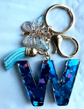 W Initial Keychain With Butterfly And Tassel NEW IN ORIGINAL BOX