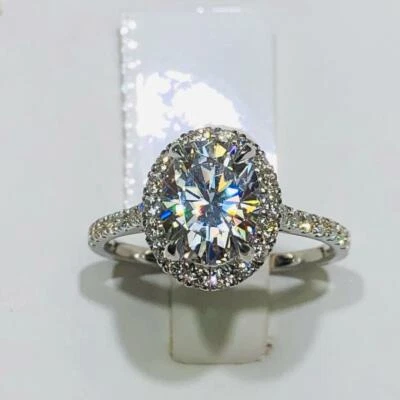 14k or Blanc Coupe Ovale Halo 2.00ct Moissanite Fiançailles Bague Naturel Côté - Photo 1/4