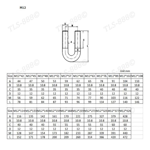 M6 M8 M10 M12 U-Bolts Round Pipe U Bolt - A2 304 Stainless Steel 14mm-328mm Long - Picture 8 of 8